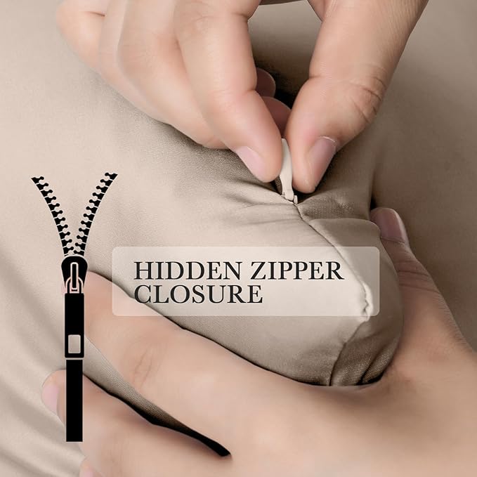 Softhour Premium Satin Pillow Cases with Zipper Closure, Queen Size 20 x 30 Inches, Light Brown