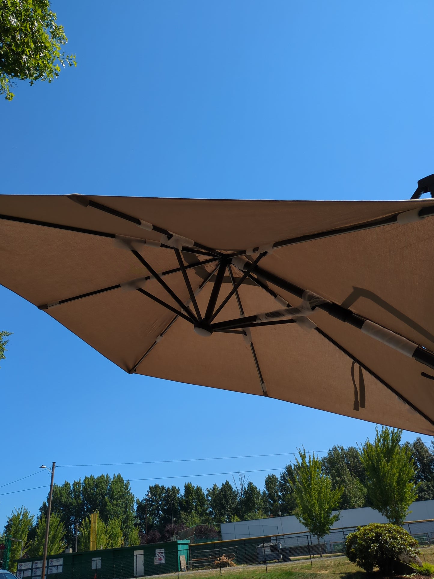 Like NEW - Costco - Seasons Sentry TAN 10' Square Solar LED Cantilever Umbrella -Retail $899