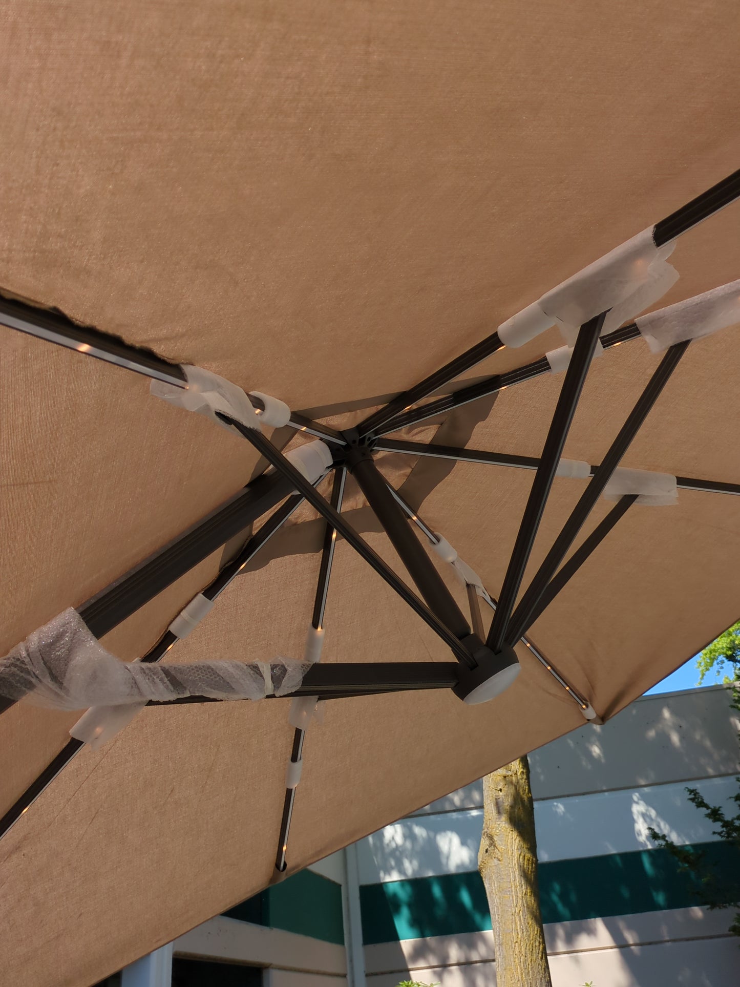 Like NEW - Costco - Seasons Sentry TAN 10' Square Solar LED Cantilever Umbrella -Retail $899