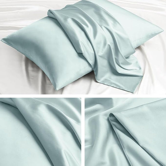 Softhour Premium Satin Pillow Cases with Zipper Closure, King Size 20 x 36 Inches, Misty Blue
