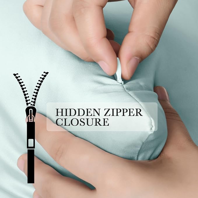 Softhour Premium Satin Pillow Cases with Zipper Closure, King Size 20 x 36 Inches, Misty Blue