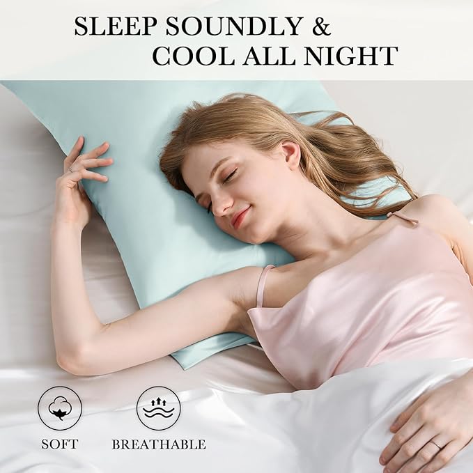 Softhour Premium Satin Pillow Cases with Zipper Closure, King Size 20 x 36 Inches, Misty Blue