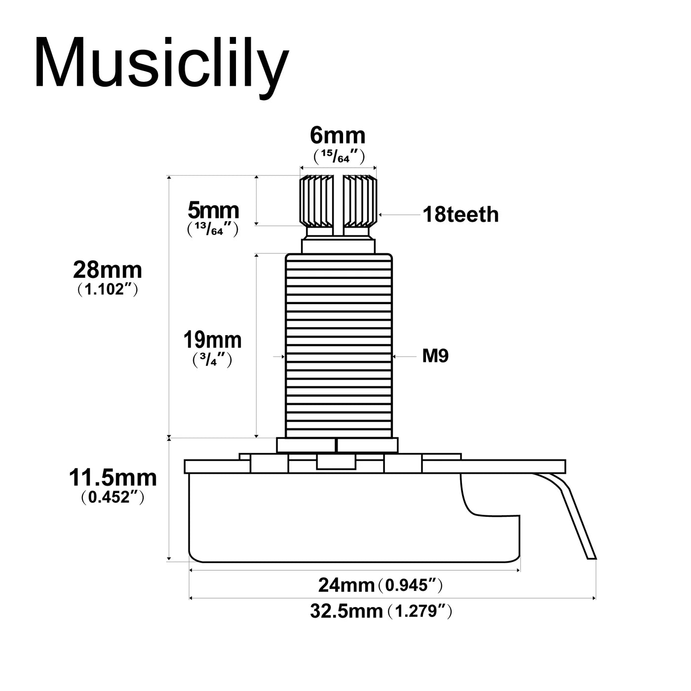 Musiclily Pro HD 500K Full Brass Metric Potentiometer for Electric Guitar Bass