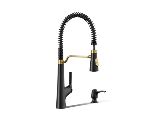 Kohler Albany Semi-Pro Kitchen Faucet, Matte Black & Gold