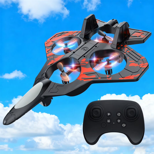 Remote Control Fighter Jet, Red - RC Stunt Fighter Jet Toy With Flips and LED Light, Foam