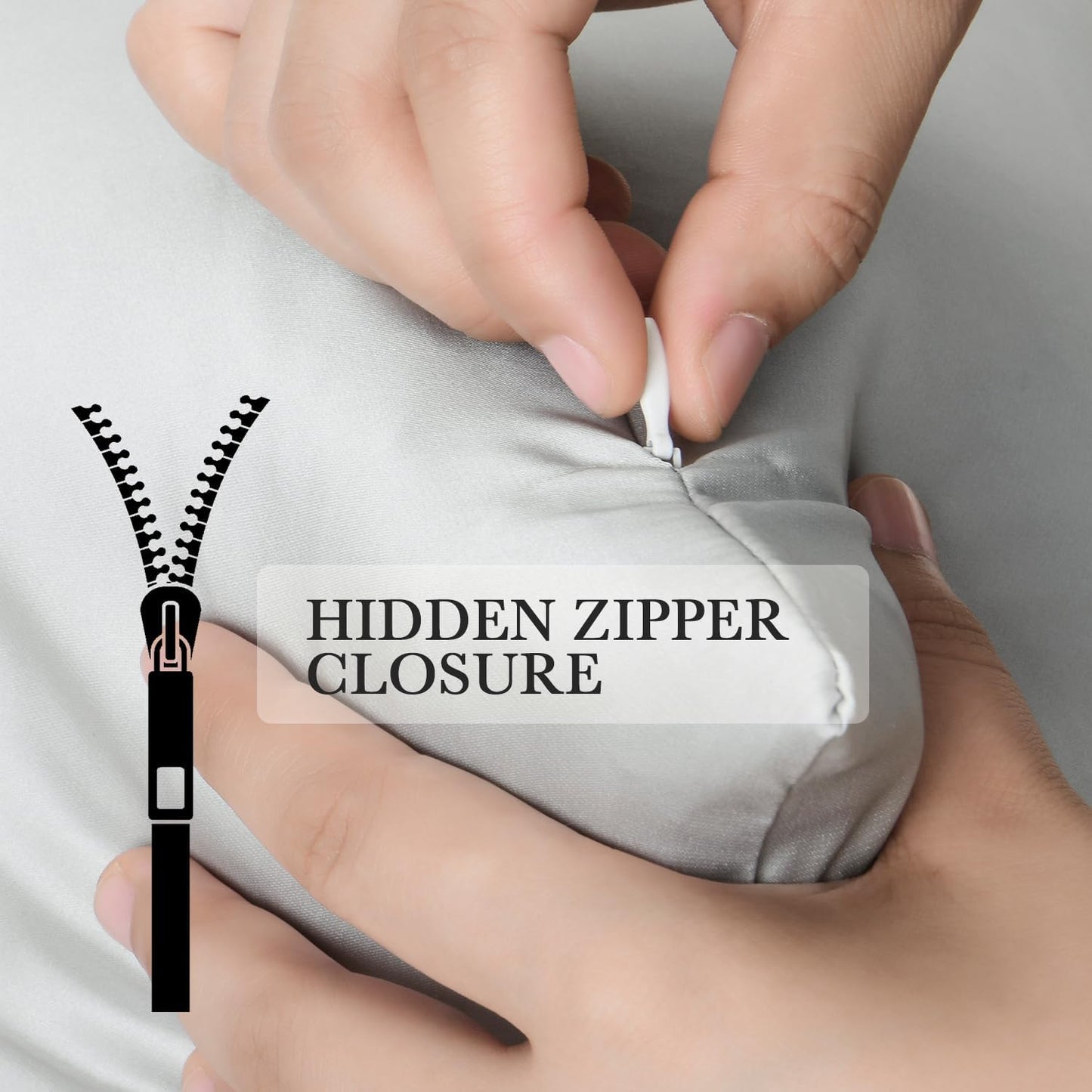 Softhour Premium Satin Pillow Cases with Zipper Closure, King Size 20 x 36 Inches, Silver Gray