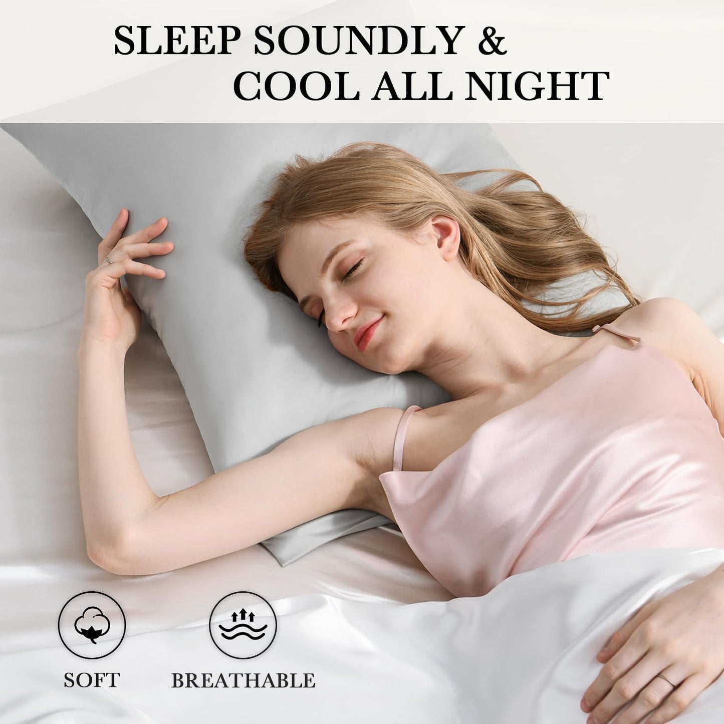 Softhour Premium Satin Pillow Cases with Zipper Closure, King Size 20 x 36 Inches, Silver Gray