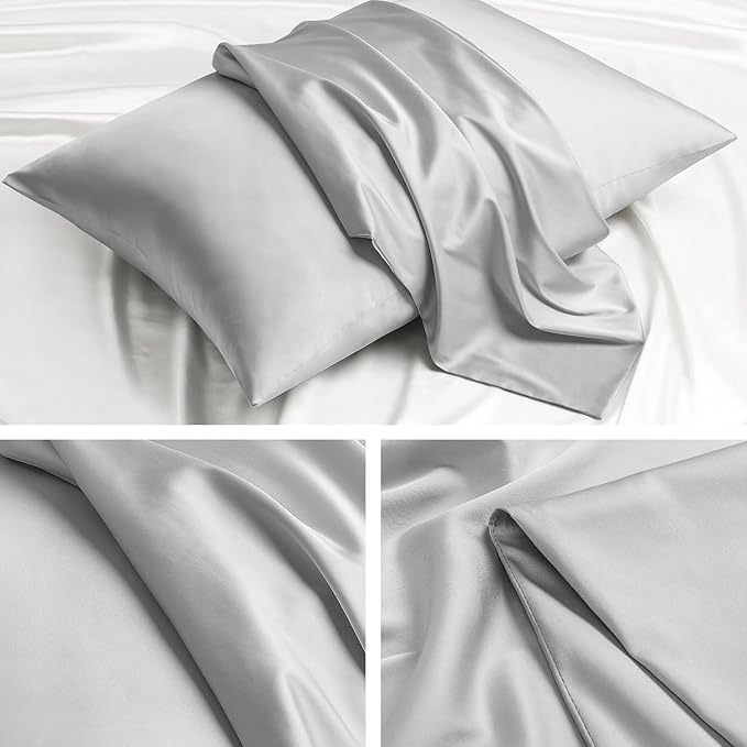 Softhour Premium Satin Pillow Cases with Zipper Closure, King Size 20 x 36 Inches, Silver Gray
