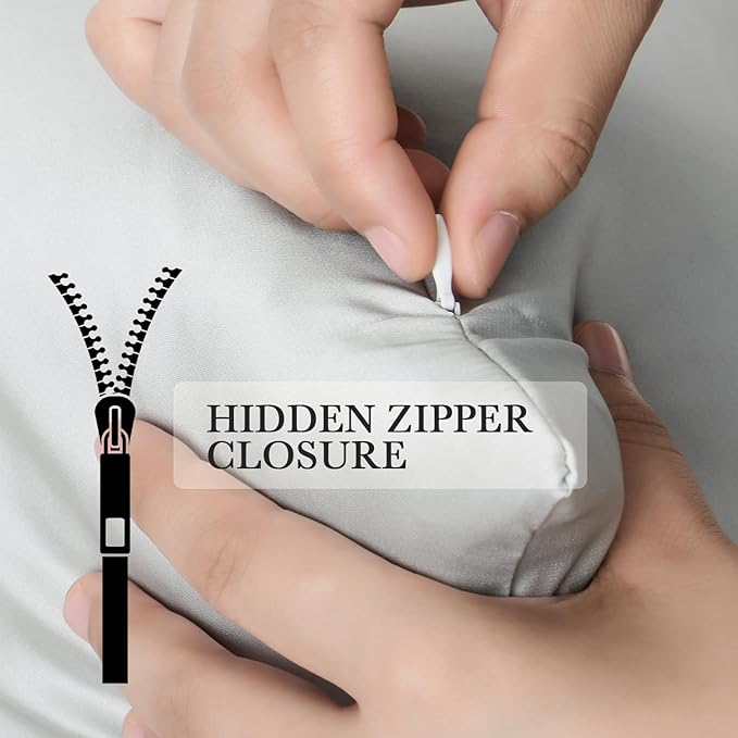 Softhour Premium Satin Pillow Cases with Zipper Closure, King Size 20 x 36 Inches, Silver Gray