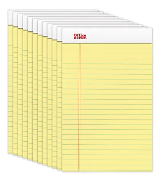 Office Depot® Brand Writing Pads, 5" x 8", Narrow Ruled, 50 Sheets, Canary, Pack Of 12 Pads