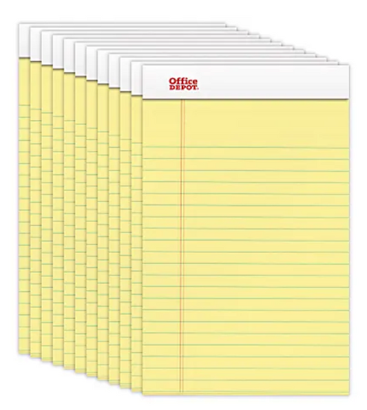 Office Depot® Brand Writing Pads, 5" x 8", Narrow Ruled, 50 Sheets, Canary, Pack Of 12 Pads