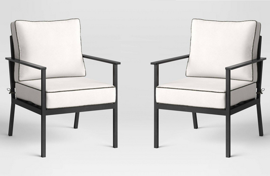 2pc Searsburg Aluminum Deep Seating Outdoor Patio Chair, Club Chair, Accent Chair White/Black