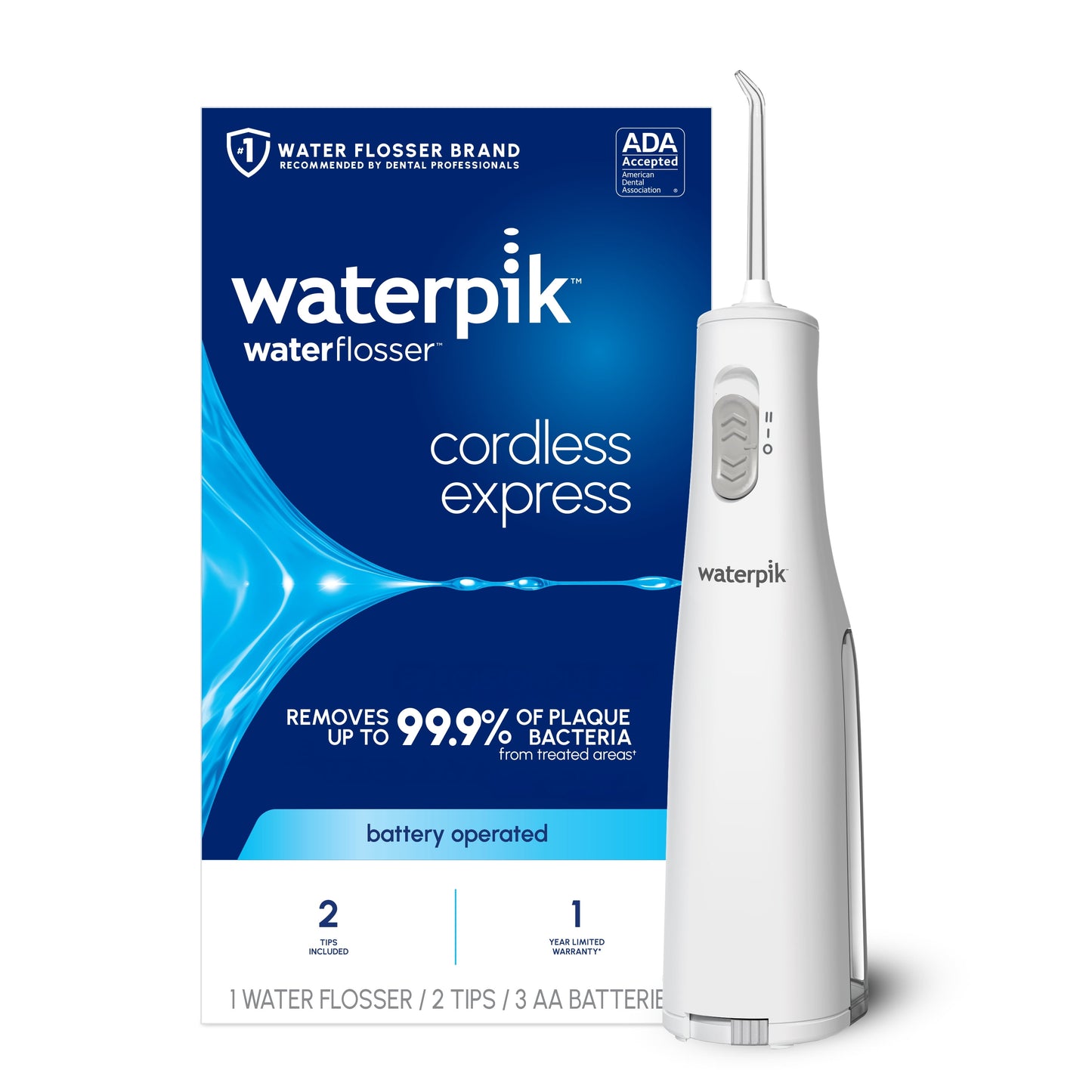 Waterpik Cordless Express Portable Water Flosser with 2 Settings, 2 Tips, ADA Accepted, White [35]