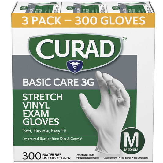 CURAD 3G Vinyl Gloves - Medium, 3-Pack/100 Count