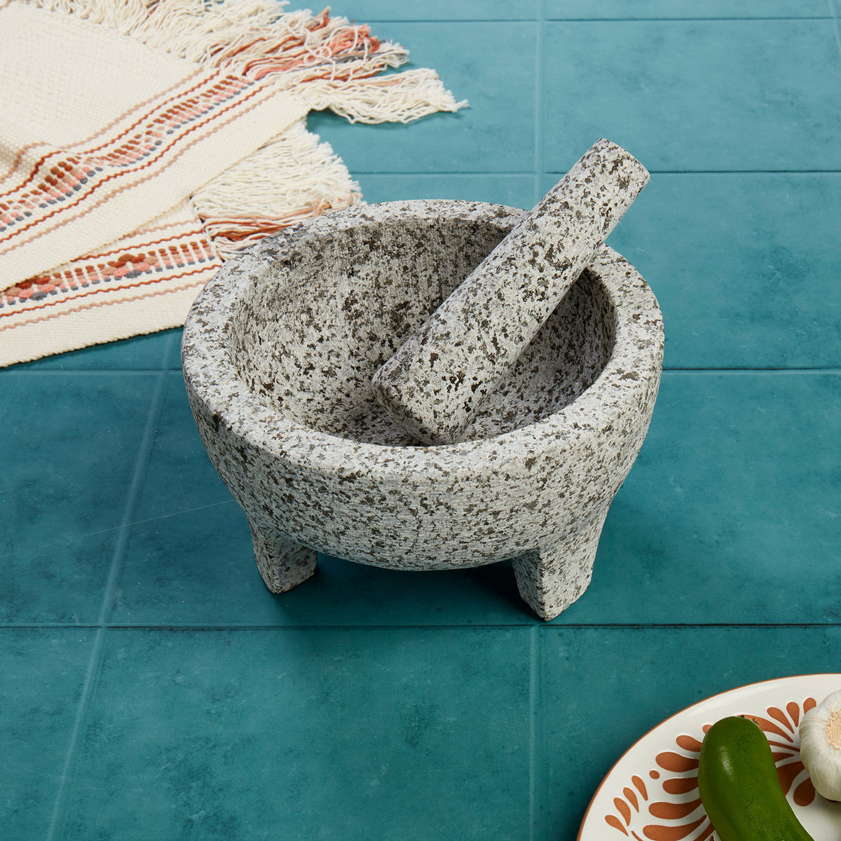INFUSE 8 in. Granite Molcajete Mortar & Pestle Set