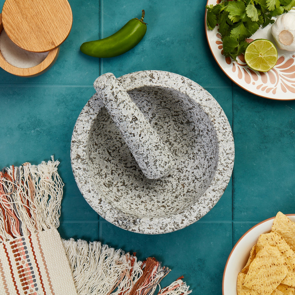 INFUSE 8 in. Granite Molcajete Mortar & Pestle Set