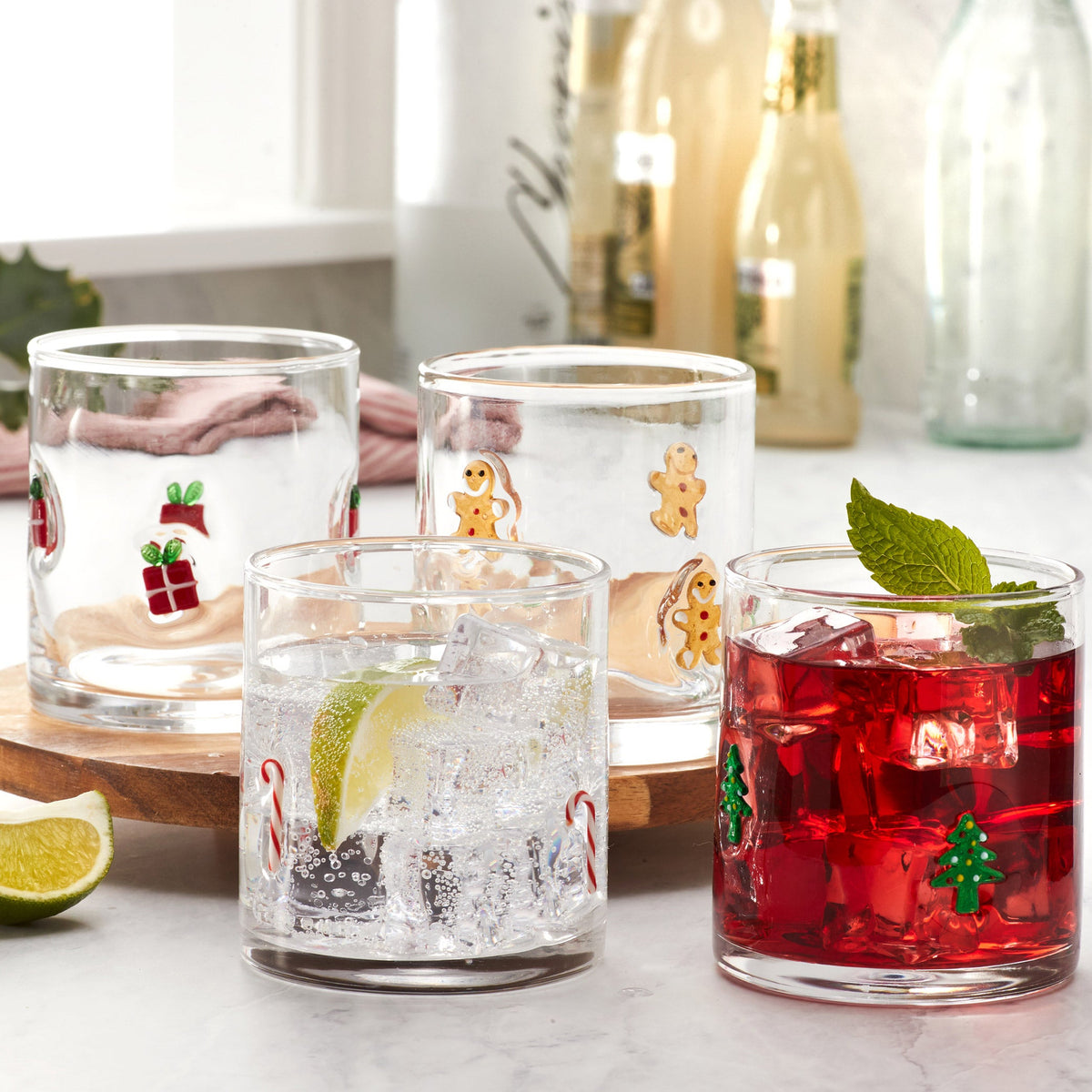 Pandex 14 oz Holiday Icon Glass Tumblers, 4-Pack