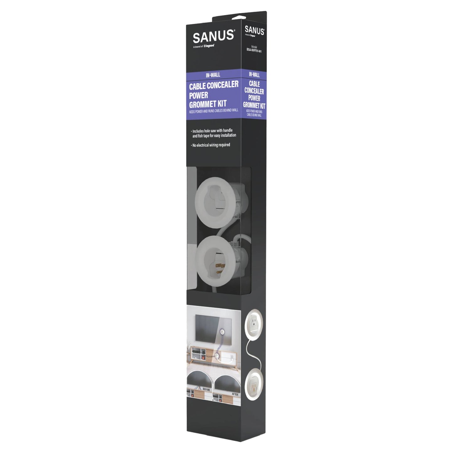 Sanus - In-Wall Cable Concealer Power Grommet Kit for Mounted TVs - White [70]