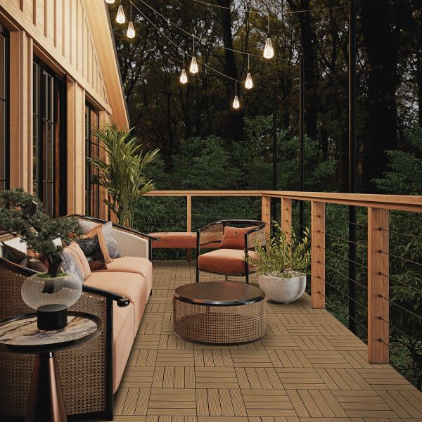 Golden Select Light Brown Composite Deck Tiles, 8 Pack