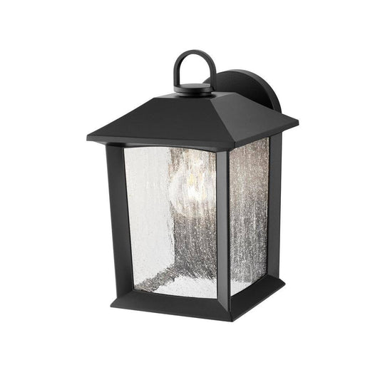 Hampton Bay Ashton 10.87 in. 1-Light Black Hardwired Outdoor Wall Light Lantern Sconce with Seeded Glass and with No Bulb Included 5284002012