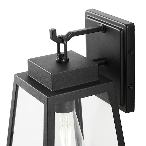 Hampton Bay Corbin Medium 13 in. Modern 1-Light Black Tapered Hardwired Outdoor Wall Light Lantern Sconce with Clear Glass W2205-21