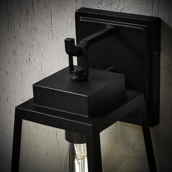 Hampton Bay Corbin Medium 13 in. Modern 1-Light Black Tapered Hardwired Outdoor Wall Light Lantern Sconce with Clear Glass W2205-21