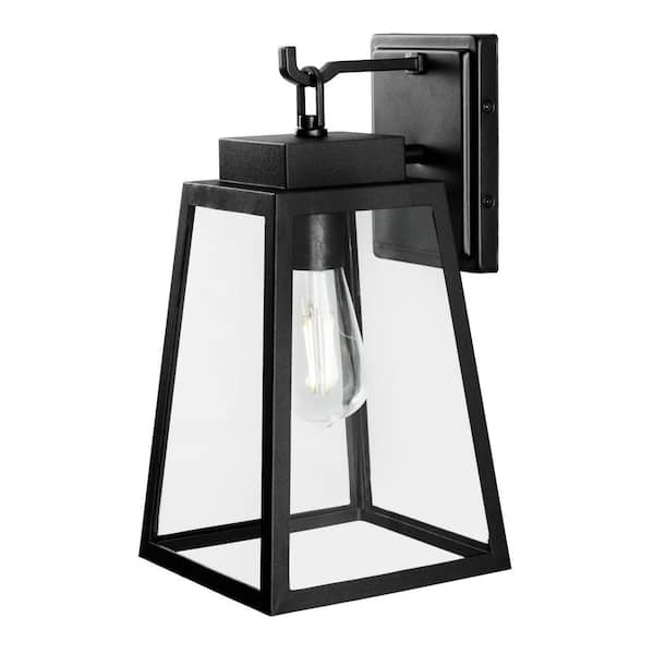 Hampton Bay Corbin Medium 13 in. Modern 1-Light Black Tapered Hardwired Outdoor Wall Light Lantern Sconce with Clear Glass W2205-21