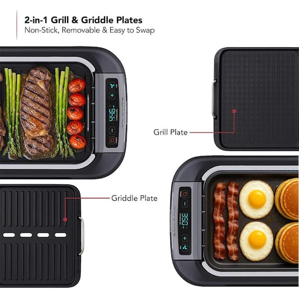 OVENTE 1500W Electric Portable Smokeless Indoor Grill with Two Removable Non-Stick and Dishwasher Safe Plates, Black SGR85B