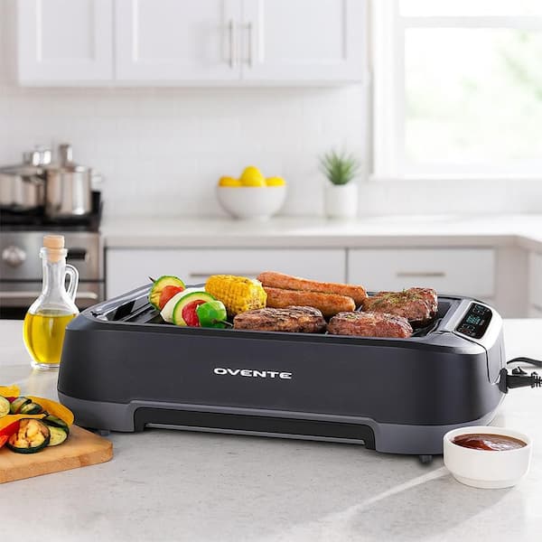 OVENTE 1500W Electric Portable Smokeless Indoor Grill with Two Removable Non-Stick and Dishwasher Safe Plates, Black SGR85B