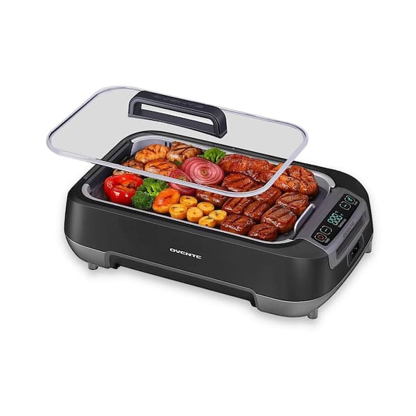 OVENTE 1500W Electric Portable Smokeless Indoor Grill with Two Removable Non-Stick and Dishwasher Safe Plates, Black SGR85B