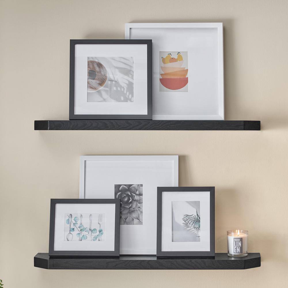 36 in. W x 7 in. D Black Decorative Wall Shelf with Ledge (Set of 2)