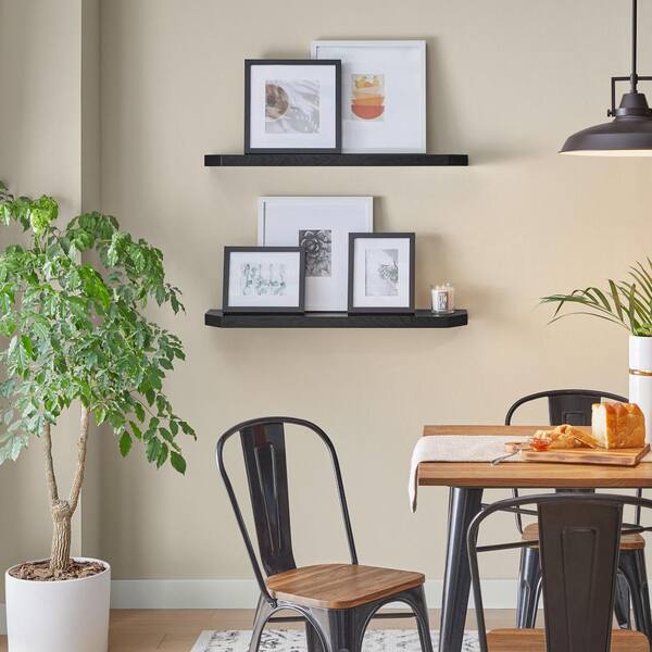 36 in. W x 7 in. D Black Decorative Wall Shelf with Ledge (Set of 2)