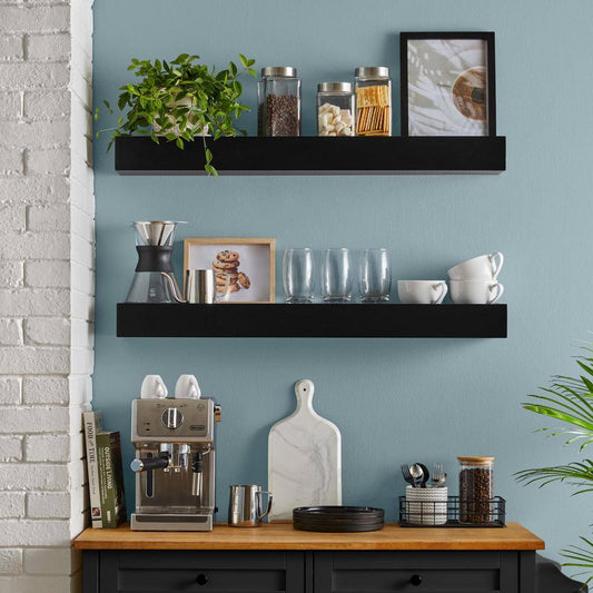 36 in. W x 5.9 in. D Black Decorative Wall Shelf with Ledge (Set of 2)