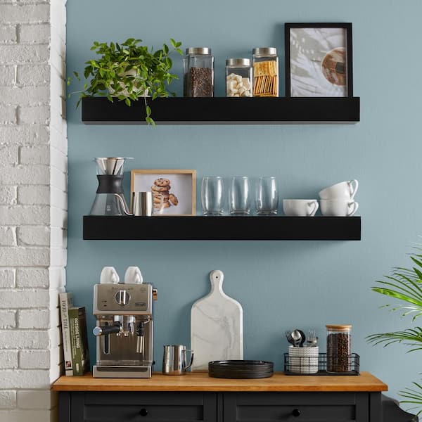 36 in. W x 5.9 in. D Black Decorative Wall Shelf with Ledge (Set of 2)