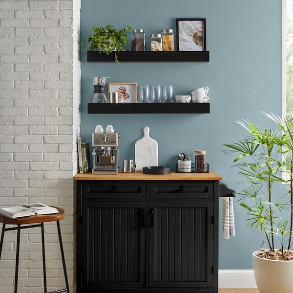 36 in. W x 5.9 in. D Black Decorative Wall Shelf with Ledge (Set of 2)