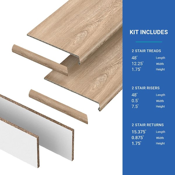 NEW - PERFORMANCE ACCESSORIES Buff Weathered 43.18 mm. T x 48 in. L x 12.2 in. W Stair Tread, Riser & Return Kit (Set of 2) VTDKH-PR008