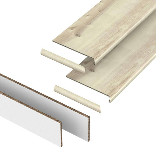 NEW - PERFORMANCE ACCESSORIES Buff Weathered 43.18 mm. T x 48 in. L x 12.2 in. W Stair Tread, Riser & Return Kit (Set of 2) VTDKH-PR008