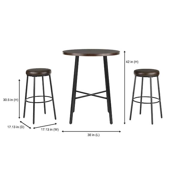 Black Metal 3 Piece Dining Set with Chocolate Wood Top (36 in. W x 42 in. H)