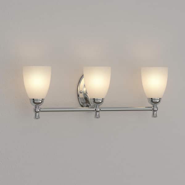 Hampton Bay Solomone 22 in. 3-Light Polished Chrome Bathroom Vanity Light Fixture with Opal Glass Shades