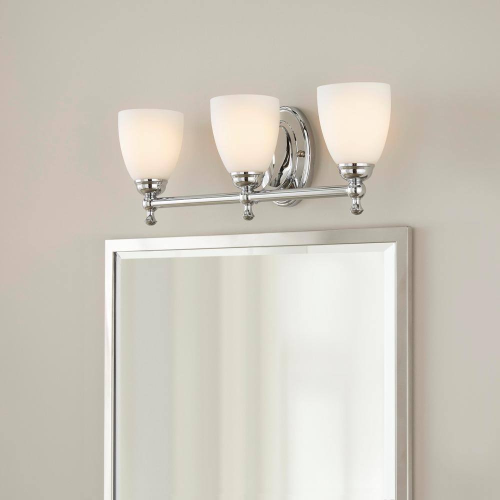 Hampton Bay Solomone 22 in. 3-Light Polished Chrome Bathroom Vanity Light Fixture with Opal Glass Shades