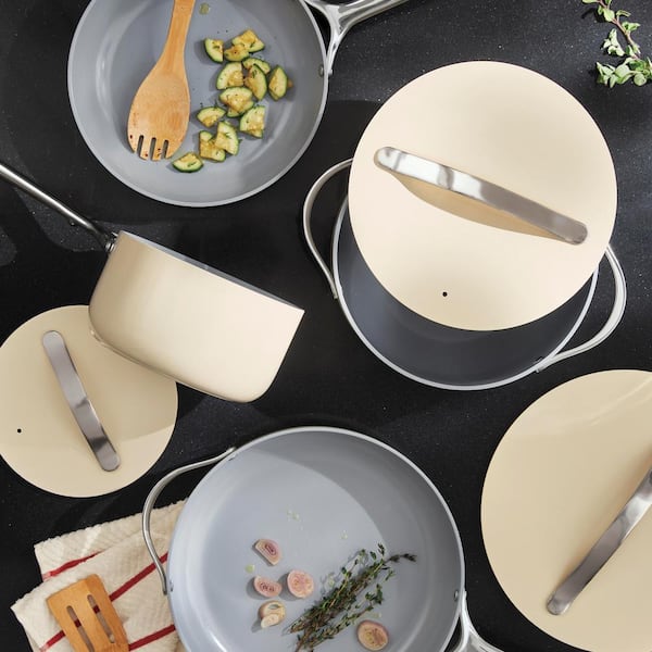 CARAWAY HOME 9-Piece Ceramic Nonstick Cookware Set in Cream CW-CSET-R01