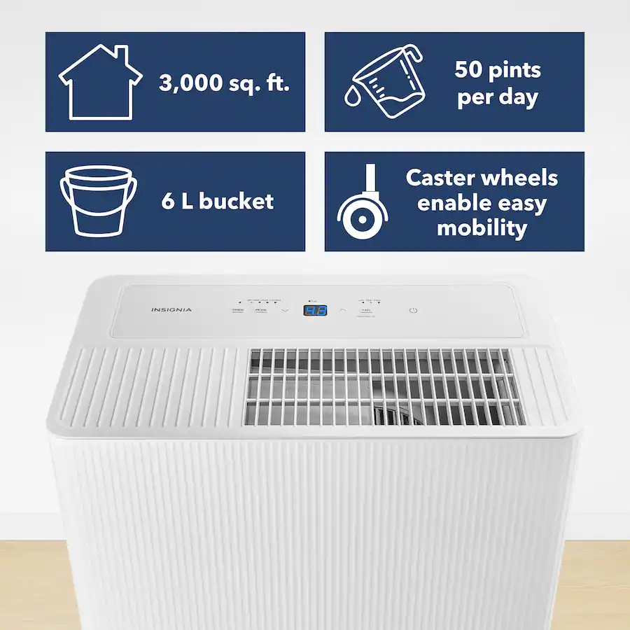 Insignia - 3,000 Sq. Ft. 50-Pint Portable Dehumidifier - White