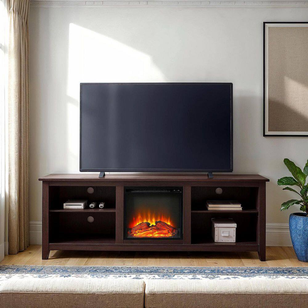 Walker Edison Essentials Espresso Fire Place Entertainment Center