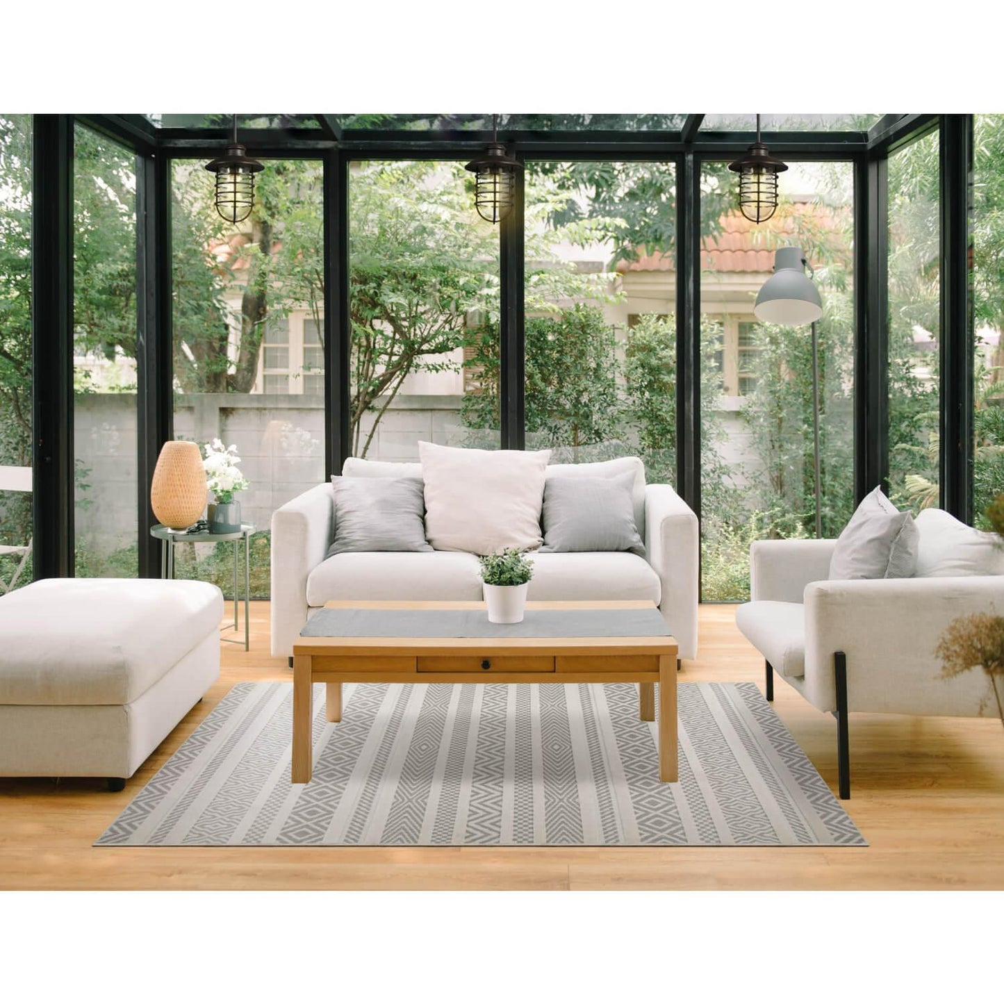 NEW - Leick Home 595793 Everald Multi-Pattern Indoor Outdoor Area Rug Rectangle 5ft3inx7ft - Retail $65