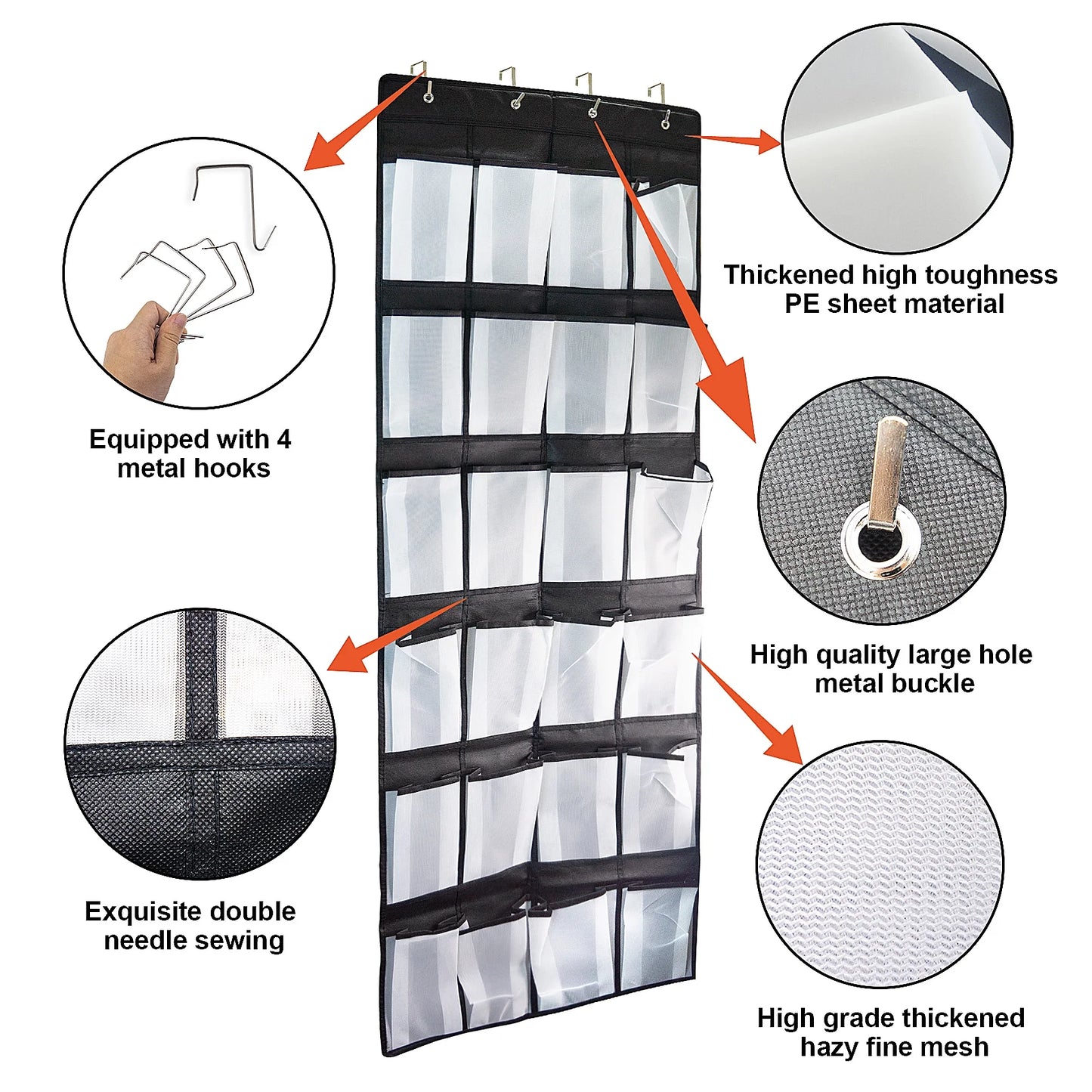Over The Door Shoe Organizer 24 Mesh Pockets Hanging Shoe Rack