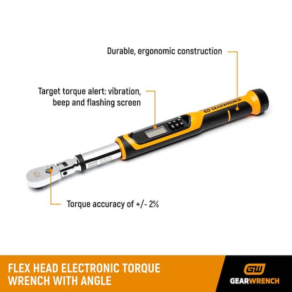GEARWRENCH 3/8 in. Drive 10-100 ft./lbs. Flex-Head Electronic Torque Wrench with Angle