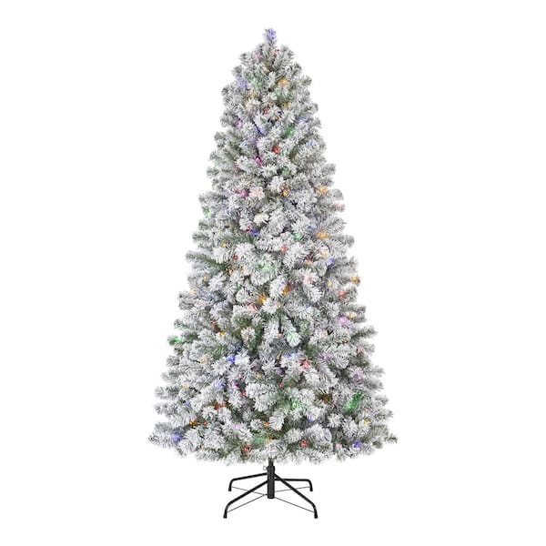 Home Accents Holiday 6.5 ft. Festive Mixed Pine Flocked LED Pre-Lit Artificial Christmas Tree T11 23HD40002