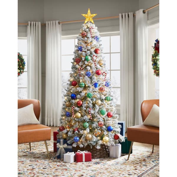 Home Accents Holiday 6.5 ft. Festive Mixed Pine Flocked LED Pre-Lit Artificial Christmas Tree T11 23HD40002