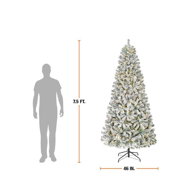 Home Accents Holiday 7.5 ft. Festive Mixed Pine Flocked LED Pre-Lit Artificial Christmas Tree T12