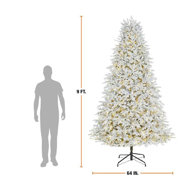 Home Decorators Collection 9 ft. Breckenridge Twinkling Adaptive Lighting Downswept Fraser Fir Flocked LED Pre-Lit Christmas Tree T31